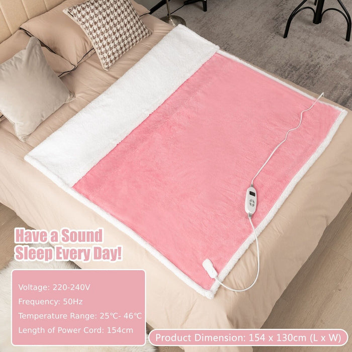 Reversible Electric Heated Blanket - 154 x 130 CM, 10 Heat Settings, Pink - Ideal for Keeping Warm During Cold Nights