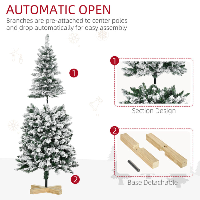 Xmas Pencil Tree with Snow Flocking - 5' Artificial Christmas Tree with 426 Lifelike Branches & Auto Open - Sturdy Pinewood Base for Festive Home Decor