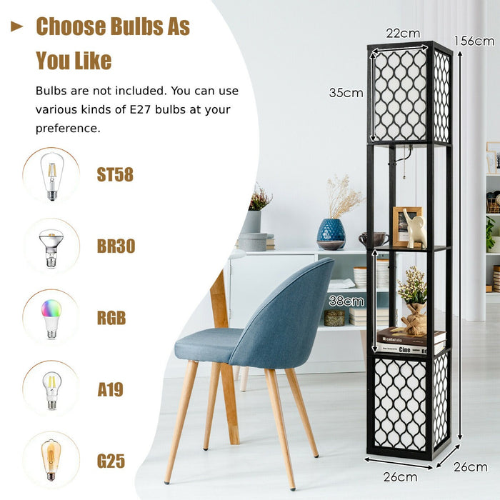 Double Floor Lamp - 2 Tier Storage Shelves and Foot Switch Features - Ideal for Illuminating Reading Nooks and Displaying Trinkets