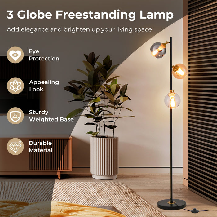 Freestanding Modern Lamp with 3 Globe Shades - Contemporary Glass Lamp with Trio of Spheres - Perfect for Creating Atmospheric Lighting in Any Room