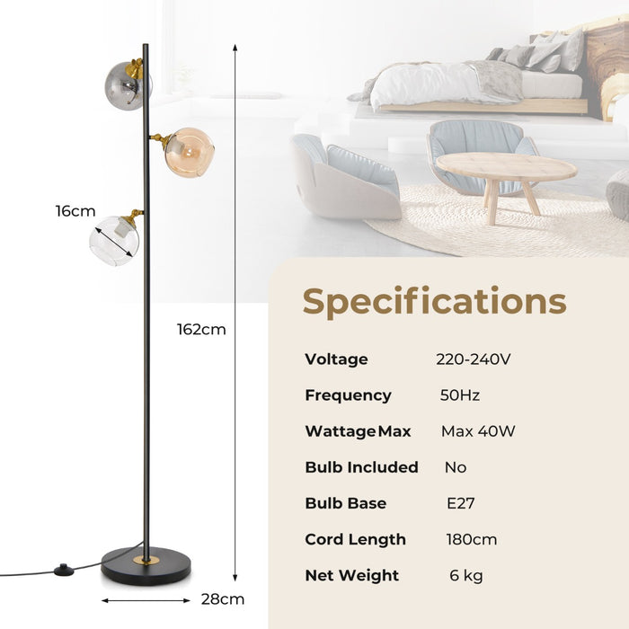 Freestanding Modern Lamp with 3 Globe Shades - Contemporary Glass Lamp with Trio of Spheres - Perfect for Creating Atmospheric Lighting in Any Room