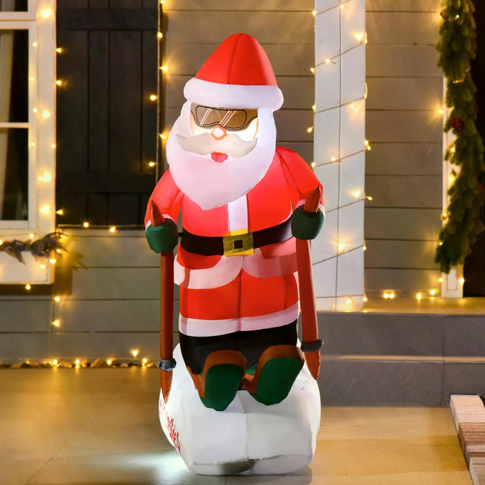 Santa Claus Skiing Inflatable - 4ft Tall Christmas Outdoor Display - Effortless Install for Festive Yard Decor