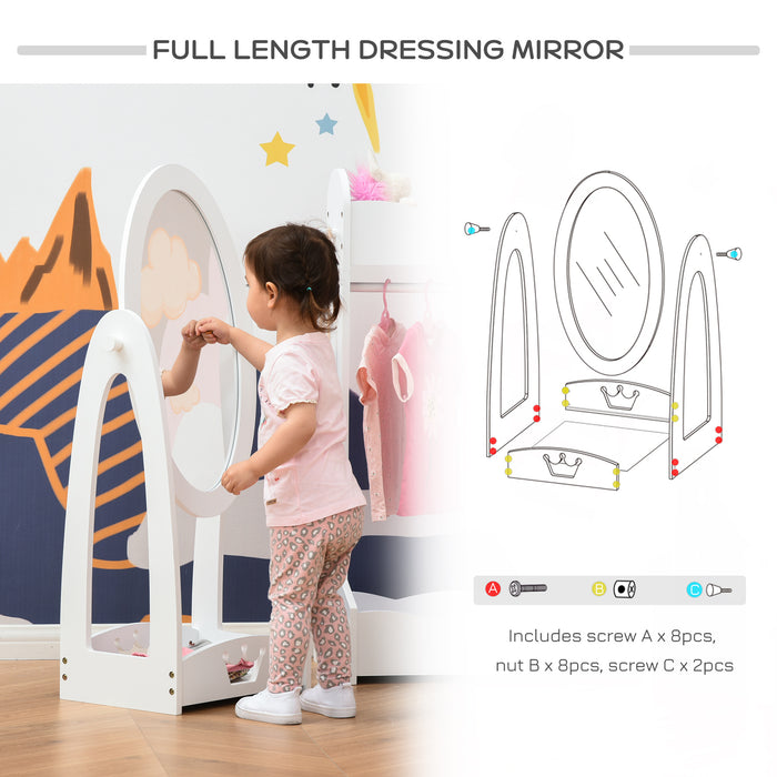 360° Rotating Full-Length Free Standing Mirror with Storage - Kid-Friendly MDF Child’s Dressing Mirror - Ideal for Ages 3-8, Dimensions: 40L x 30W x 104H cm