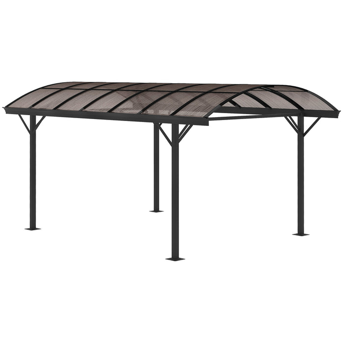 Aluminium Hardtop Gazebo 5x3m - Carport Pavilion with Polycarbonate Roof for Garden Shelter - Durable Brown Pergola for Outdoor Protection