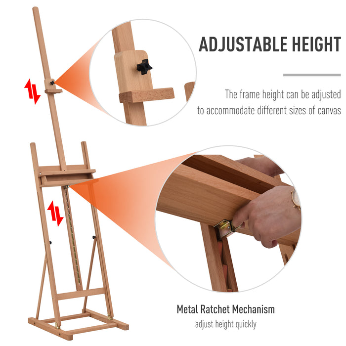 H-Frame Wooden Easel - Adjustable Height, Canvas Holder, Pencil Case for Artists - Ideal for Display, Exhibition, Drawing & Painting