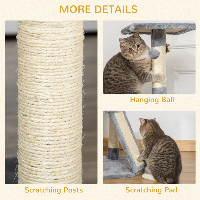 3-Tier Cat Scratching Post with Sisal Rope - Includes Hanging Play Toy, Grey - Ideal for Claw Maintenance & Playful Kittens