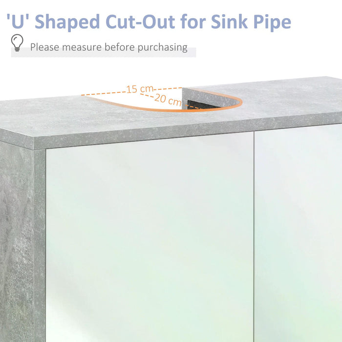 Under Sink Bathroom Cabinet - Vanity Unit with Pedestal Design and Adjustable Storage Shelves - Space-Saving Organizer for Bathroom Essentials in White and Grey