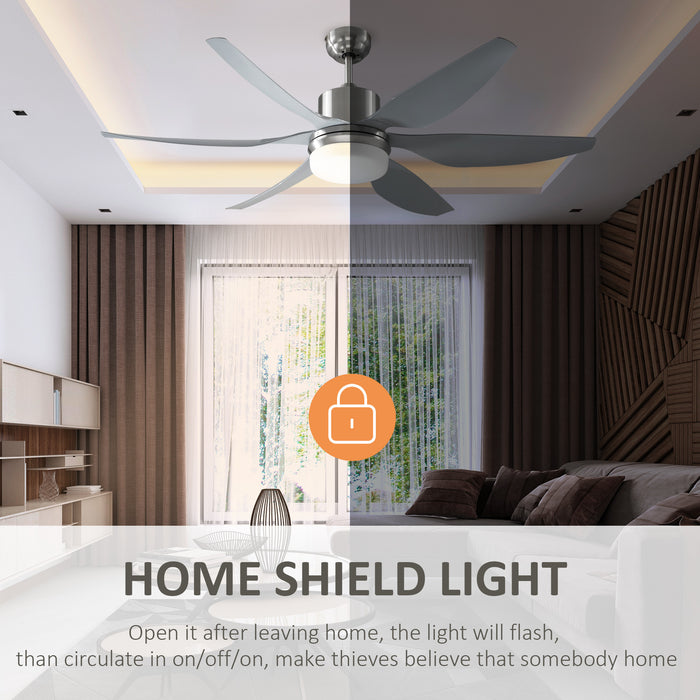 Modern Reversible 6-Blade Ceiling Fan with LED Light - Indoor Mounted Fan with Remote Control, Energy-Efficient Lighting - Perfect for Bedrooms and Living Rooms, Silver Finish