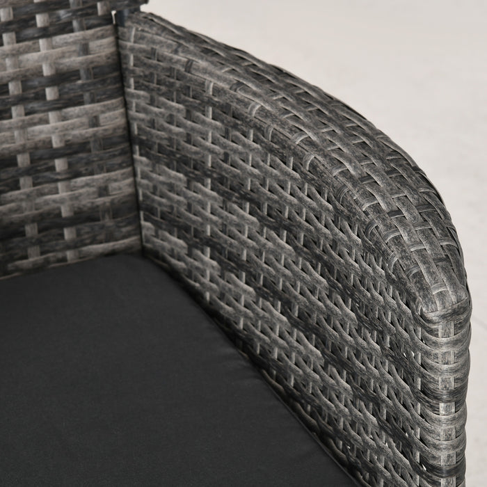 Rattan Garden Bistro 3-Piece Set - Patio Weave Companion Chairs with Cushions and Matching Table - Ideal for Conservatory and Outdoor Seating, Light Grey