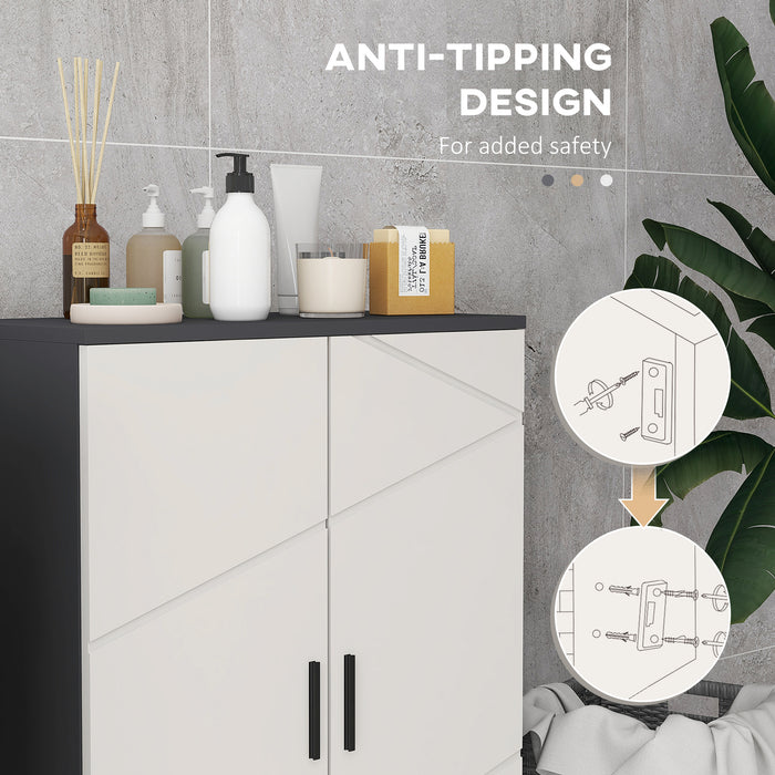 Small Bathroom Storage Cabinet - Dual-Door Cupboard with 2 Adjustable Shelves & Soft Close Feature, Grey - Space-Saving Organizer for Toiletries and Linens