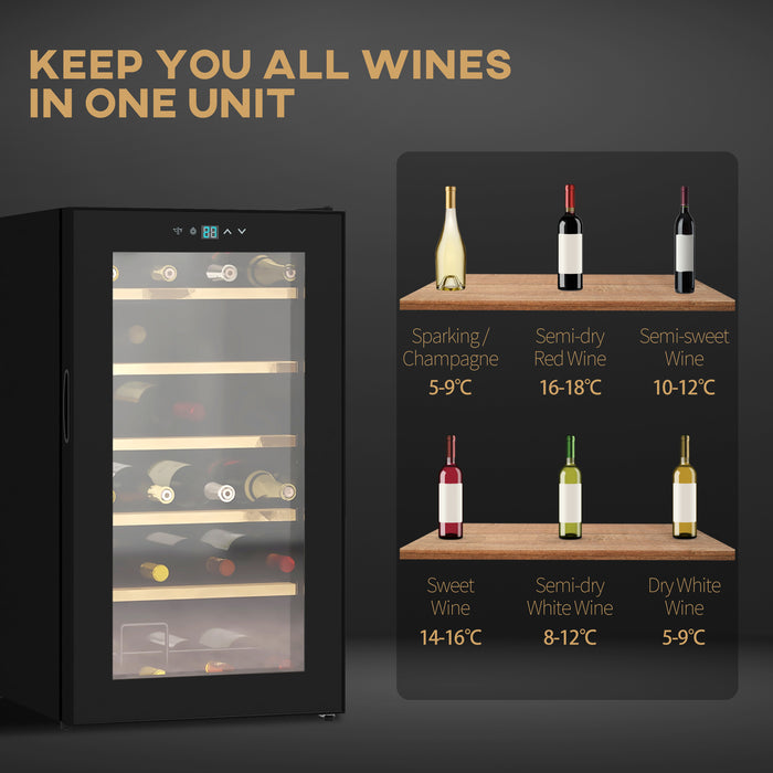 24 Bottles Freestanding Wine Fridge - 65L Single Zone Cooler with Digital Touch Screen, LED Lighting, Glass Door - Ideal for Wine Enthusiasts and In-Home Bars