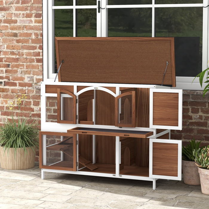 Wooden Double-Decker Animal Cage - Dual-Layer Hutch with Retractable Roof and Easy-Clean Tray - Ideal for Small Pets Comfort & Hygiene