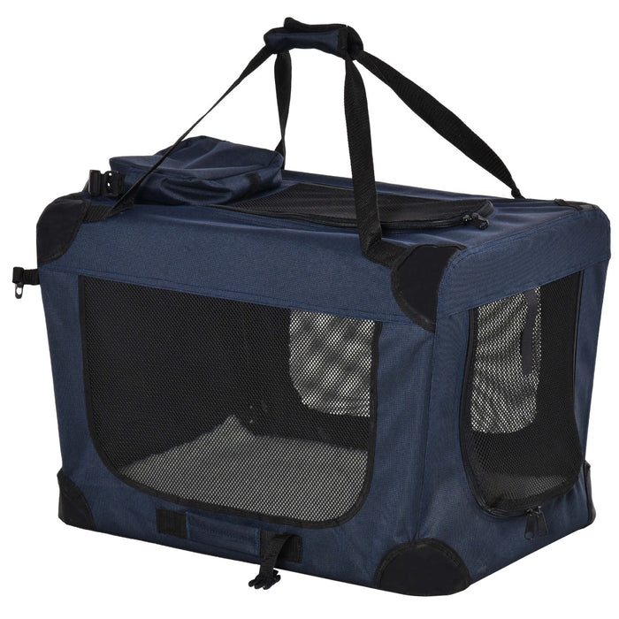 Portable Soft-Sided Pet Carrier - Folding Dog and Cat Travel Crate with Cushion, 60x41.5x41cm, Dark Blue - Ideal for Comfortable and Secure Pet Transport