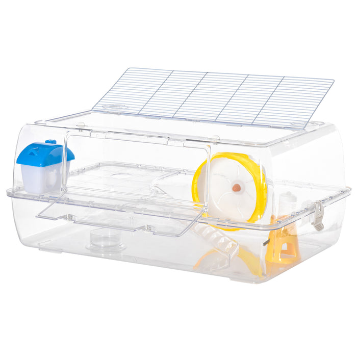 2-Storey Portable Hamster Habitat - Dual Layer Small Pet Cage with Exercise Wheel, Water Bottle & Food Dish - Ideal for Hamsters & Small Rodents