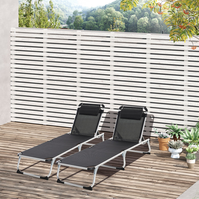 Foldable Sun Lounger with Pillow - 5-Level Adjustable Reclining Chair, Aluminium Frame Cot - Ideal for Camping and Relaxing in Comfort