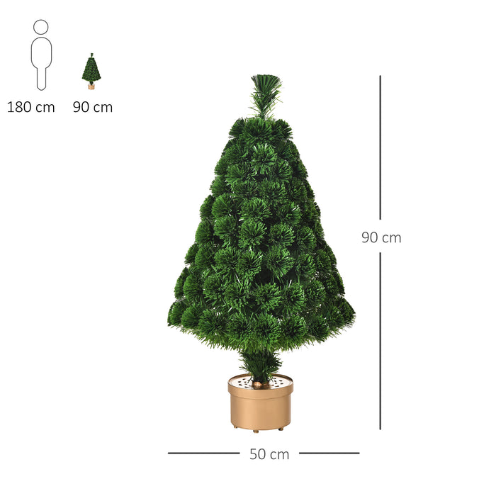 3FT Pre-Lit Artificial Christmas Tree with Fiber Optic LED Lights - Multicolor Illuminated Holiday Tabletop Decor - Festive Home Xmas Decoration for Small Spaces