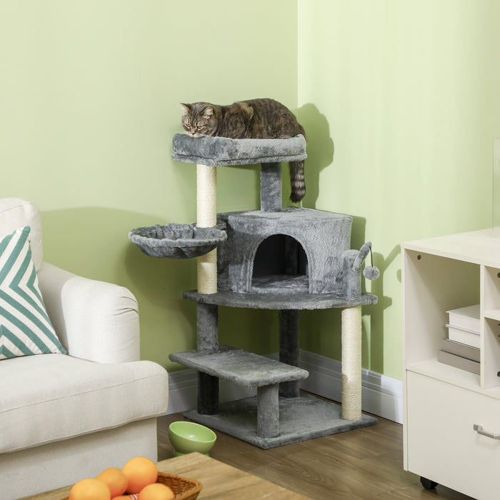 Sisal Cat Tree Tower 100cm - Sturdy Scratching Post with Plush Grey Finish - Ideal for Cat Climbing and Play