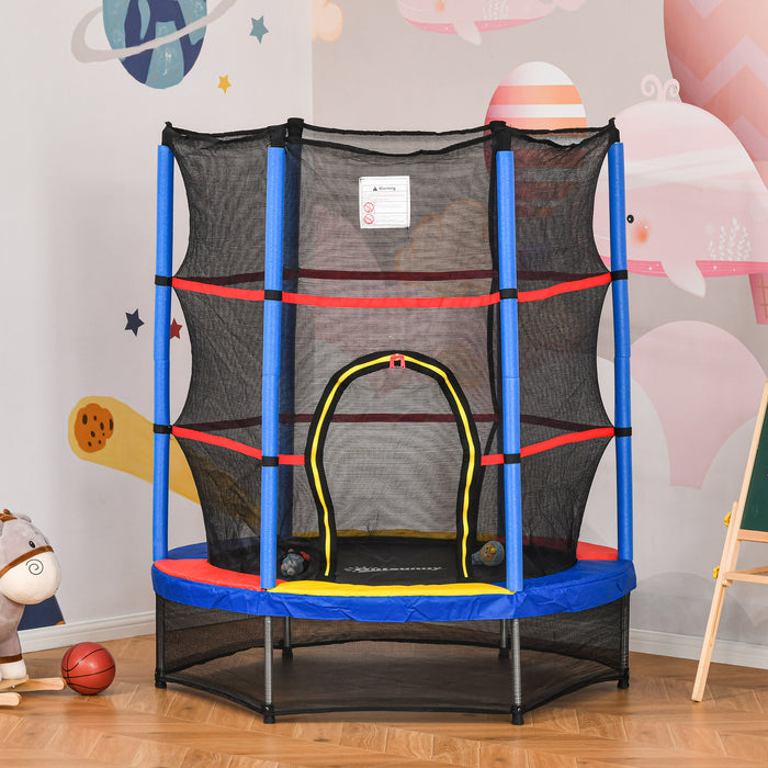 Kids Trampoline with Enclosure - 5.2FT/63 Inch Indoor Round Bouncer with Steel Frame - Safe Rebounding for Ages 3 to 6, Multi-color