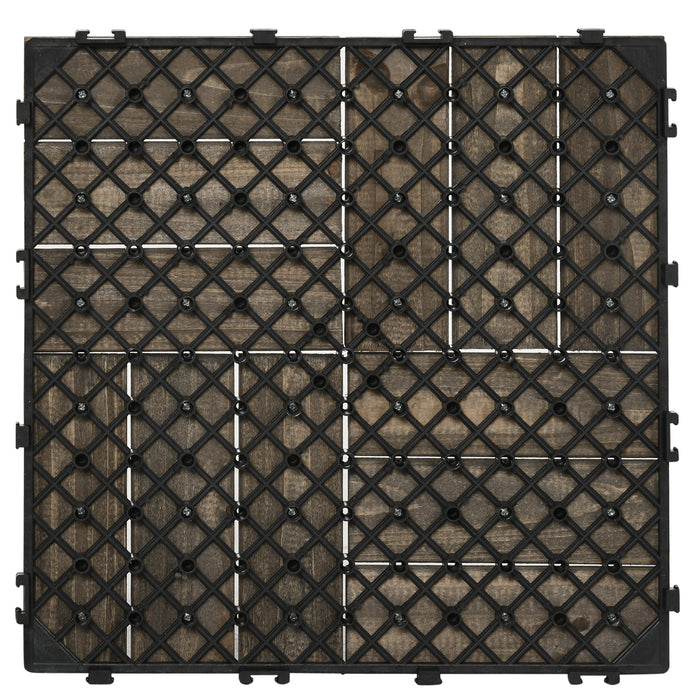 27-Piece Wooden Interlocking Deck Tiles - Outdoor Patio, Balcony, Terrace, Hot Tub Flooring, 30x30 cm, Charcoal Grey - Easy Installation & Weather Resistant Patio Upgrade