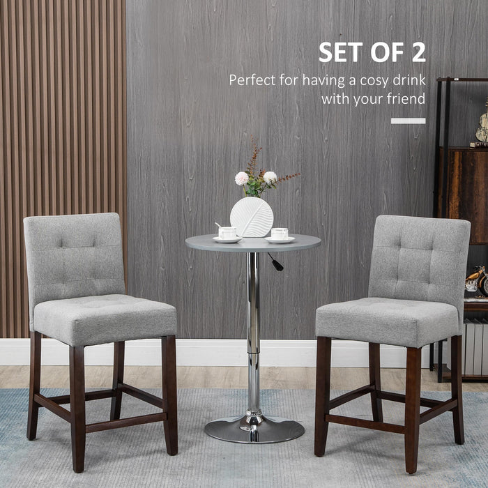 Modern Padded Bar Stools (Set of 2) - Thick Cushioning with Elegant Tufted Back and Sturdy Wooden Legs in Grey - Ideal for Kitchen Counter and Home Bar Comfort Seating