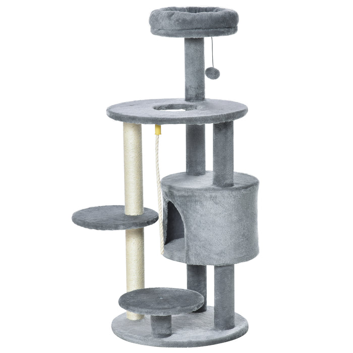 Cat Tree Tower 112cm - Sturdy Jute Scratching Post & Perch with Playful Interactive Toys - Perfect Activity Center for Climbing & Entertaining Kittens