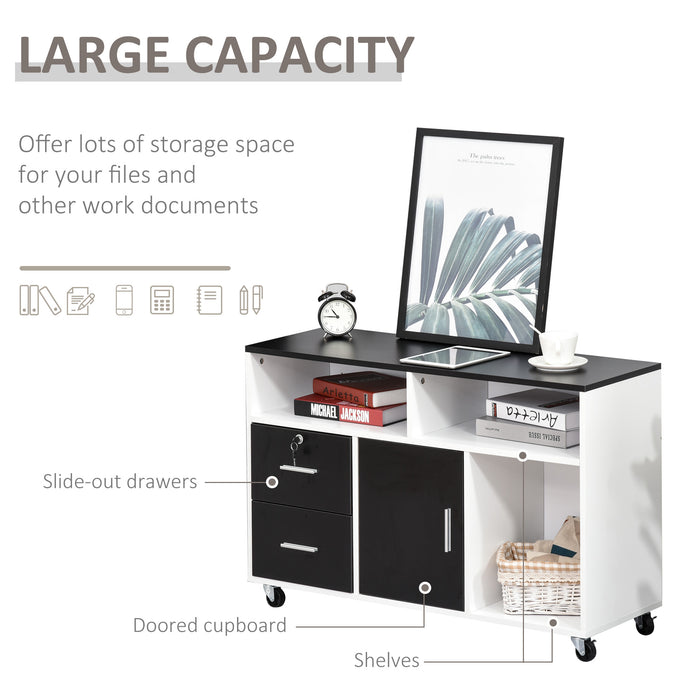 Lateral Mobile File Cabinet with Lockable Drawer - Home Office Storage Organizer and Printer Stand with Open Shelves - Secure Document Keeping for Professionals