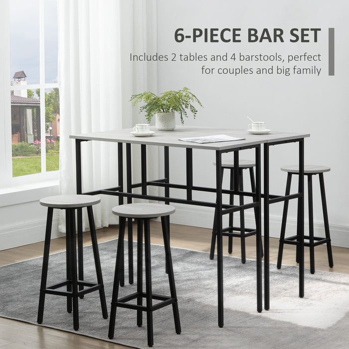6-Piece Bar Table Set with Stools - Dual Breakfast/Counter Height Dining Tables for Kitchen or Living Room - Perfect for Small Spaces & Entertaining Guests