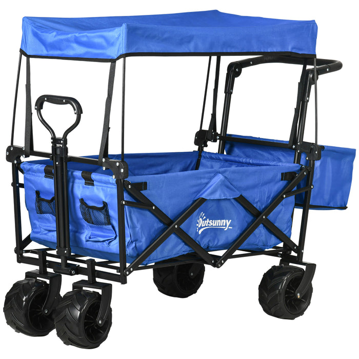 Beachcomber MacSports Wagon - Collapsible 4-Wheel Trolley with Overhead Canopy and Pull Handle - Convenient Camping and Beach Transport Cart, Blue