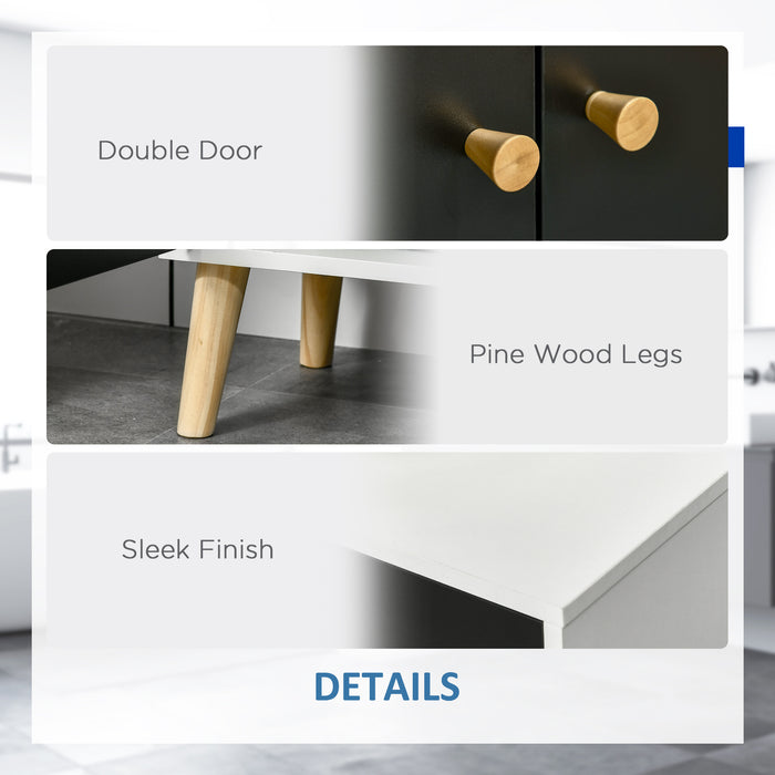 Under-Sink Cabinet with Adjustable Shelf - Modern Bathroom Storage Solution with Solid Wood Legs - Sleek Black and White Design for Home Organization