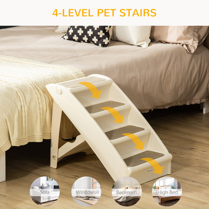 Foldable Animal Step Ladder for Easy Access - 4-Step Pet Stairs with Non-slip Mats for Cats and Small Dogs, Beige - Aids Mobility for Pets, Portable and Space-Saving Design