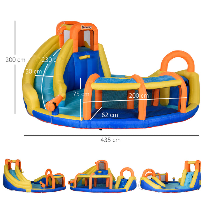 5 in 1 Kids Bouncy Castle with Climbing Wall and Slide - Large Inflatable Playhouse with Water Pool and Basketball Hoop, 750W Inflator Included - Outdoor Fun for Children, 4.35 x 4.35 x 2m