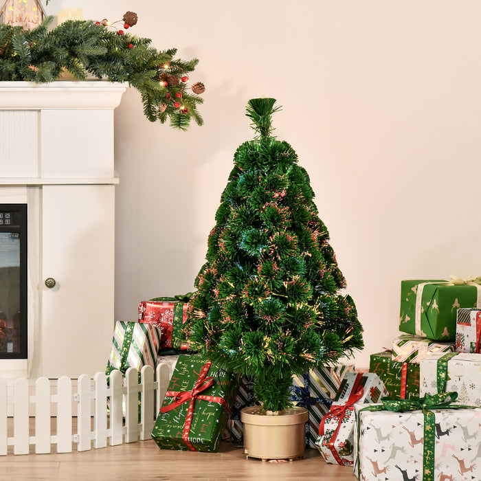 3FT Pre-Lit Artificial Christmas Tree with Fiber Optic LED Lights - Multicolor Illuminated Holiday Tabletop Decor - Festive Home Xmas Decoration for Small Spaces