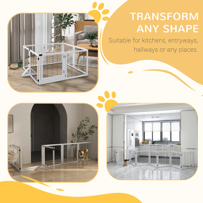 Foldable 8-Panel Pet Playpen with Stability Feet - Ideal for Home, Doorways & Stairs Use - Perfect for Small to Medium Dogs, White