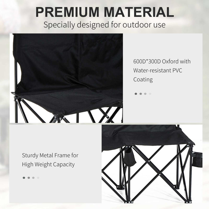 6-Seater Foldable Sports Bench - Outdoor Picnic & Camping Chair with Cup Holder, Steel Frame - Portable Group Seating for Spectators