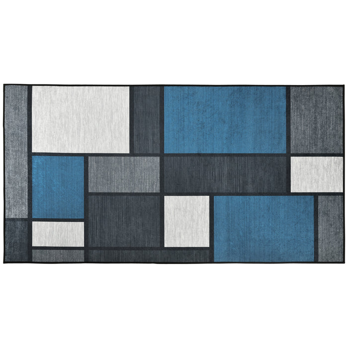 Modern Geometric Rug - 80x150 cm Blue and Grey Large Carpet for Living/Dining Room - Stylish Floor Covering for Home Decor