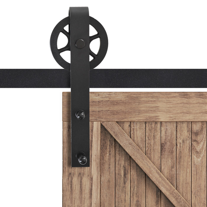 Industrial Wheel Style Roller - 6.6 FT Carbon Steel Sliding Barn Door Hardware Kit for Single Wooden Door - Space-Saving Closet Track System