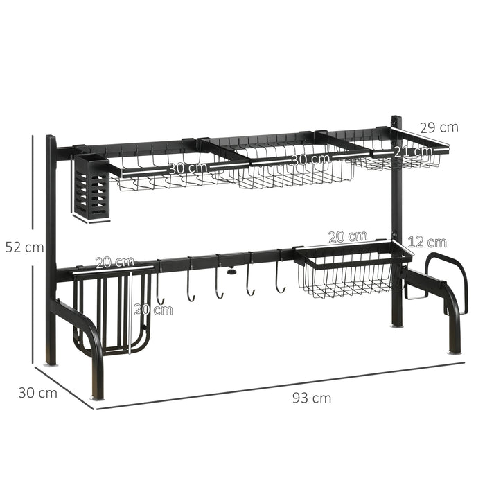 2-Tier Adjustable Over-the-Sink Dish Rack - Space-Saving Kitchen Organizer for Drying Dishes - Ideal for Small Homes & Apartments