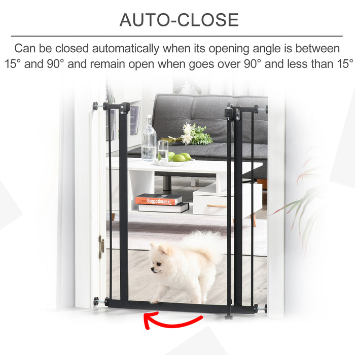 Adjustable 74-84cm Metal Pet Gate with Auto-Close - Double-Locking & Easy-Open Safety Barrier - Ideal for Stairs and Door Frames in Home, Black