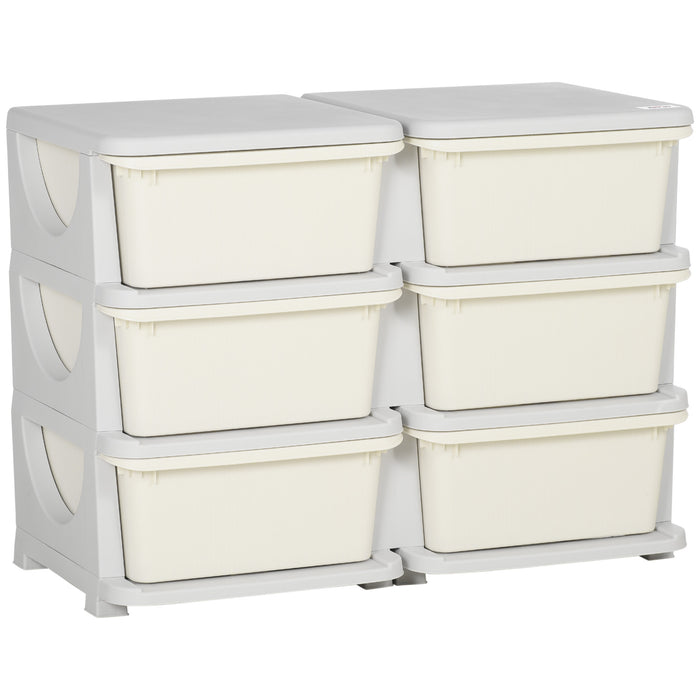 Kids 6-Drawer Storage Organizer - 3-Tier Toy and Clothing Storage Solution - Perfect for Nursery, Playroom, and Kindergarten Spaces in Cream Color