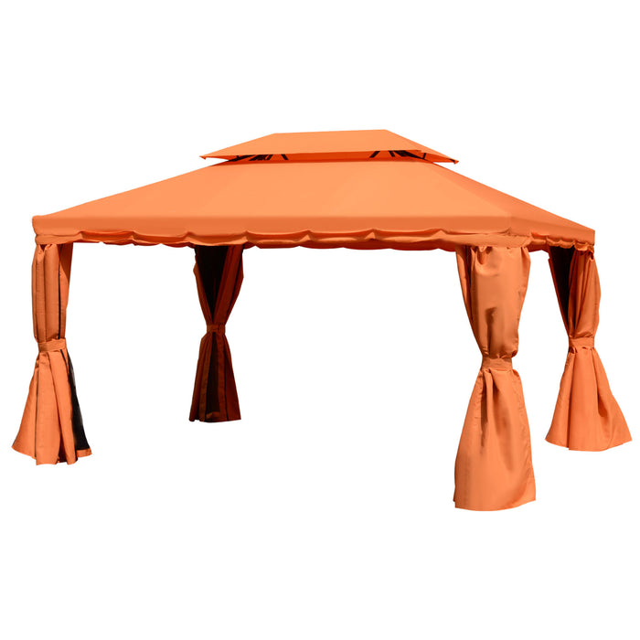 Aluminium Metal Gazebo Marquee 3x4m - Outdoor Canopy Pavilion with Nets and Sidewalls, Orange - Ideal for Garden Parties & Patio Shelter