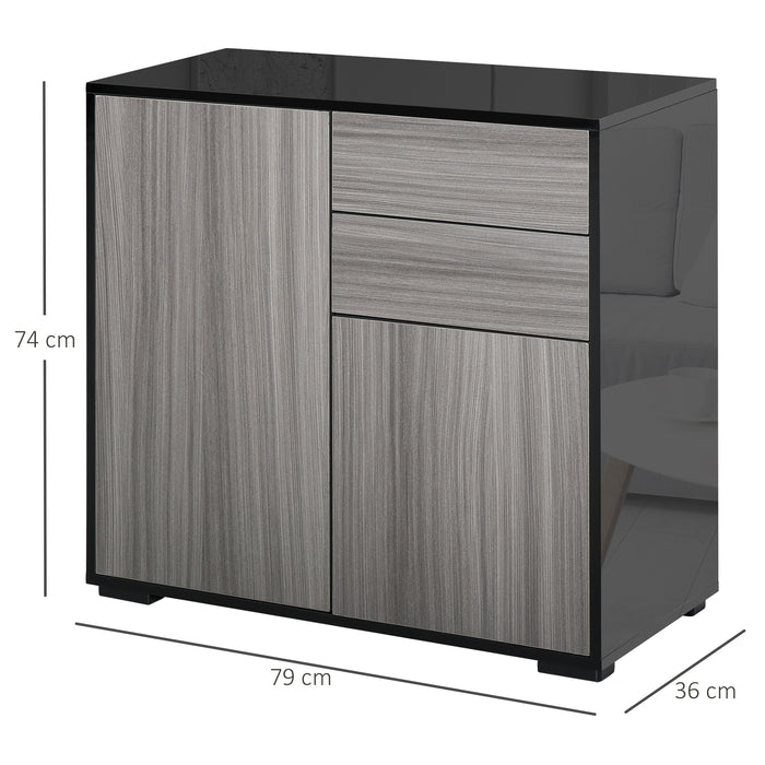 Modern Freestanding Cabinet with Push-Open Mechanism - 2 Drawers, 2 Doors, Dual-Compartment Interior, Light Grey & Black - Ideal Storage for Contemporary Homes