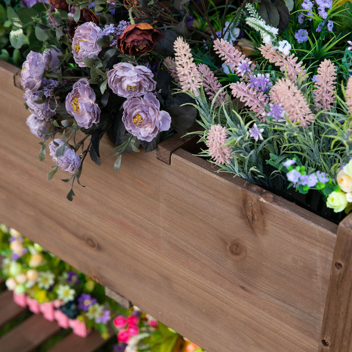 Wooden Plant Stand and Planter - Elevated Outdoor Raised Garden Bed with Lower Shelf - Ideal for Flowers and Herb Cultivation, 123x54x74 cm