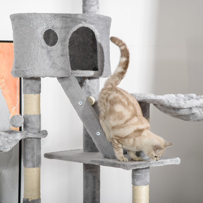Floor-to-Ceiling Adjustable Cat Tree - 240-260cm Tall Climbing Tower for Felines in Light Grey - Ideal for Indoor Cats' Play and Exercise