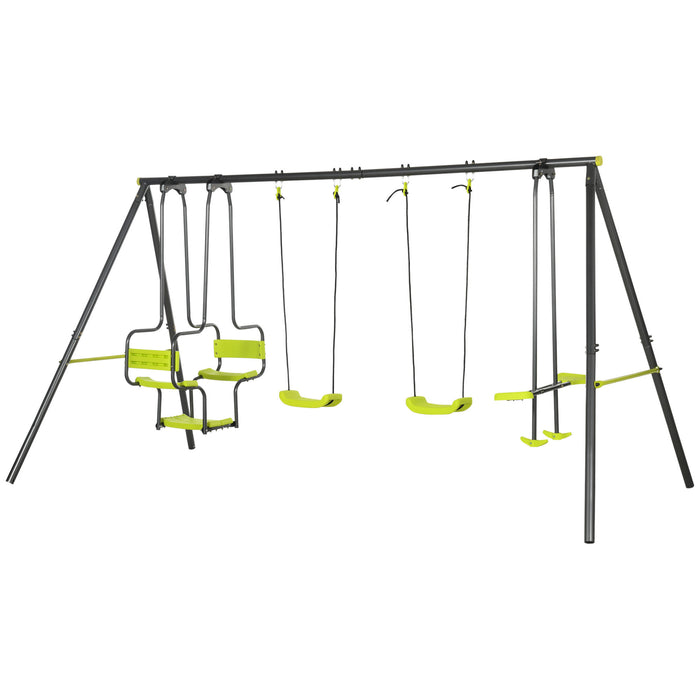 Deluxe Metal Garden Swing Set - Double Seat & Glider Swings with Sturdy Frame in Green - Outdoor Fun for Kids & Family