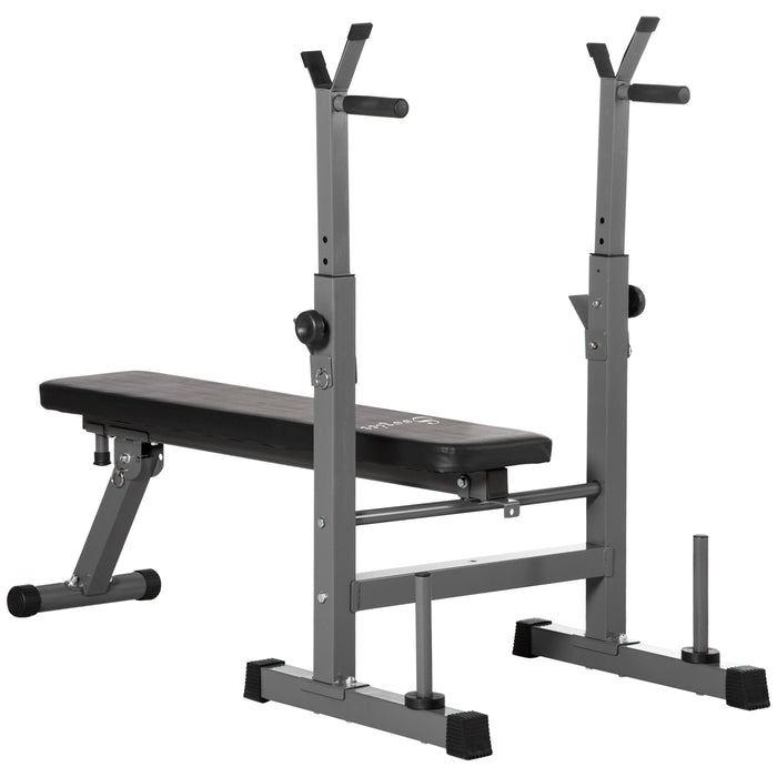 Foldable Adjustable Weight Bench - Barbell Rack and Dip Station for Strength Training - Ideal for Home Gym Multiuse Workouts