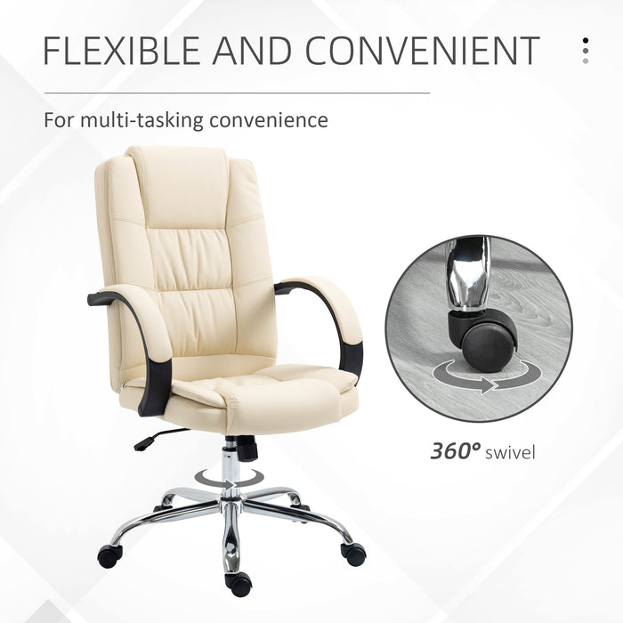 Ergonomic High Back Chair - Swivel Executive Office Chair with PU Leather, Padded Armrests, Adjustable Height & Tilt - Comfortable Seating for Professionals and Home Offices