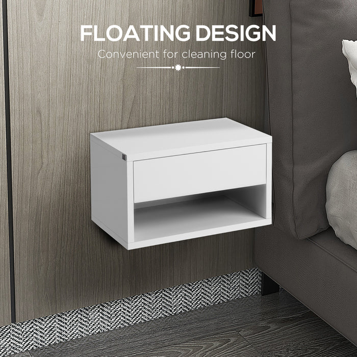 Wall-Mounted High Gloss White Nightstand Set with Drawer & Shelf - Contemporary 2-Piece Bedside Table for Bedrooms - Space-Saving Furniture for Home Organization & Decor