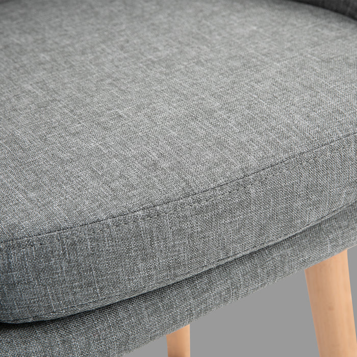 Modern Upholstered Bar Chairs, Set of 2 - Metal Frame with Solid Wood Legs, Grey Fabric - Stylish Seating for Living and Dining Spaces