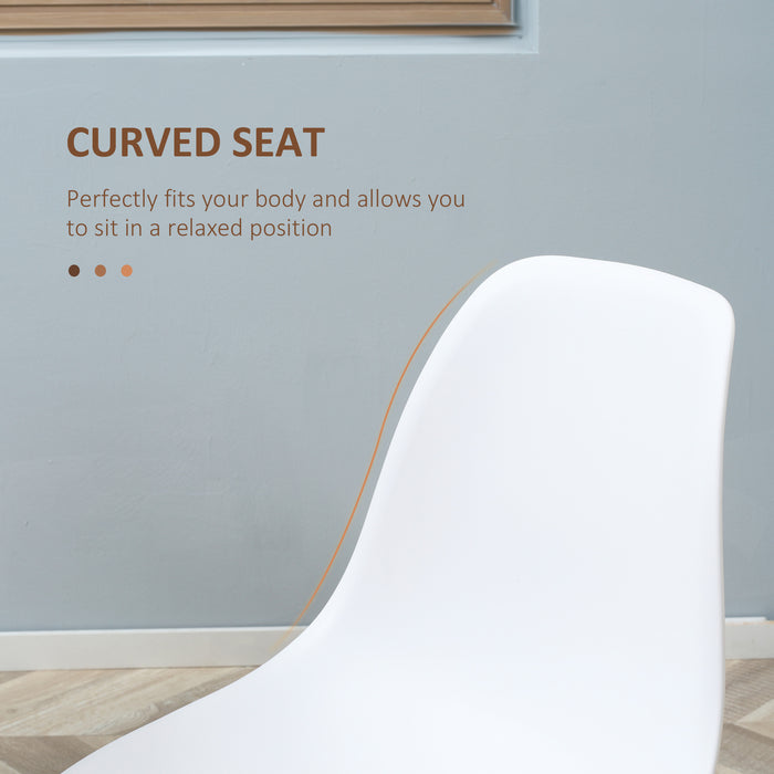 Modern Armless Dining Chair Set of 4 - Curved Back & Metal Legs, Elegant White Finish - Ideal for Kitchen, Bedroom, or Living Room Seating