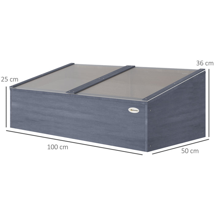 Polycarbonate Wooden Cold Frame - Sturdy Garden Greenhouse with Openable Tops for Plant Growth - Ideal for Season Extension & Seedling Protection, 100x50x36cm, Light Grey